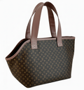 Designer tote pet dog carrier in brown with stylish pattern and durable construction, perfect for pet owners on the go.