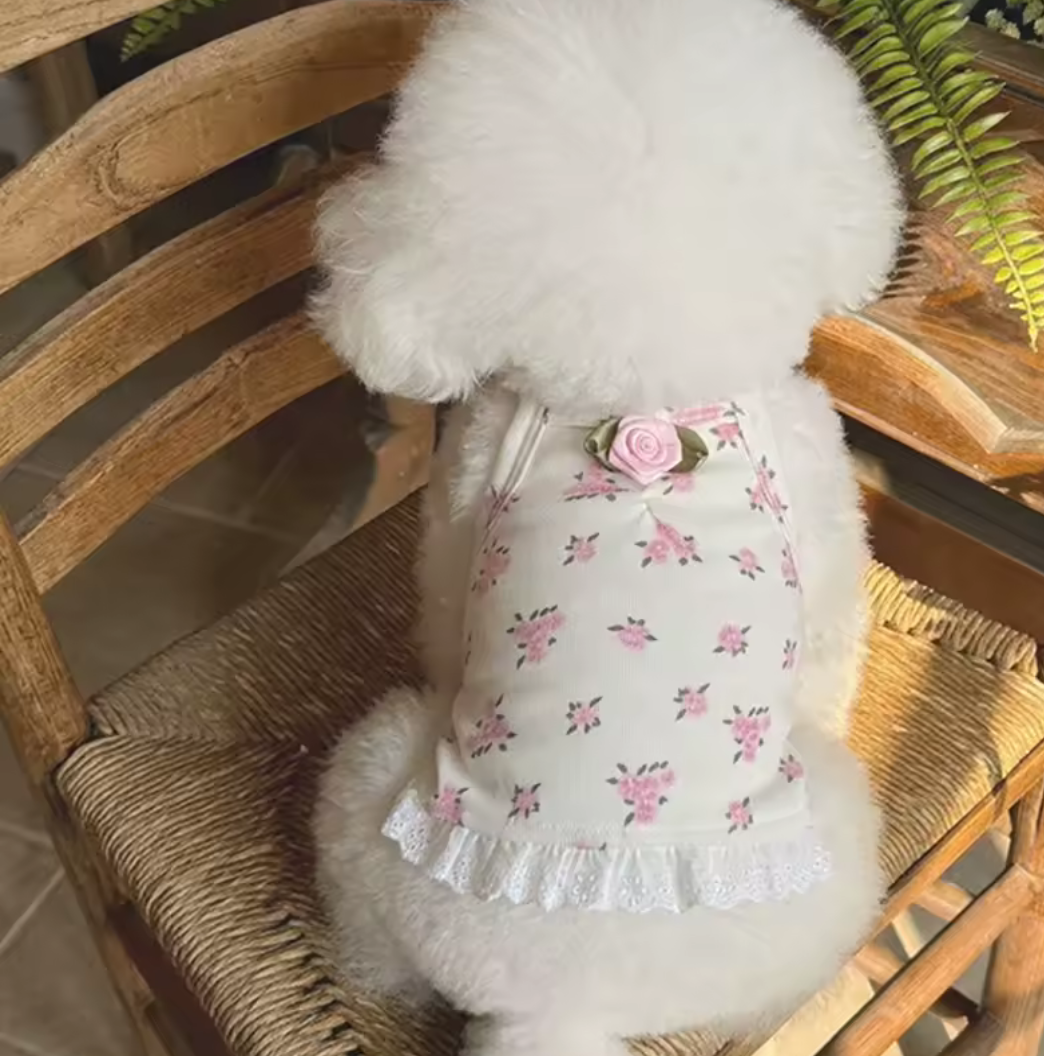 Aurora Rosette Dog Vest with Floral Details - Pink