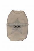 Sparkle Star Sequin Dog Jumper - Cream/White