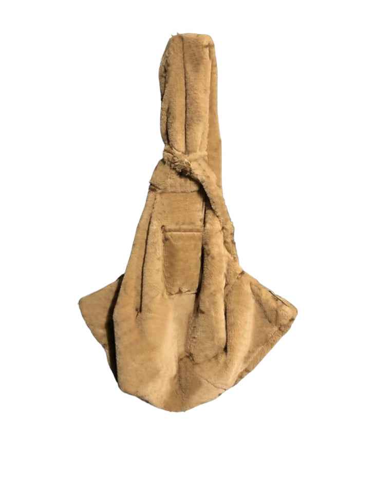 Faux Fur Dog Sling Carrier - Camel