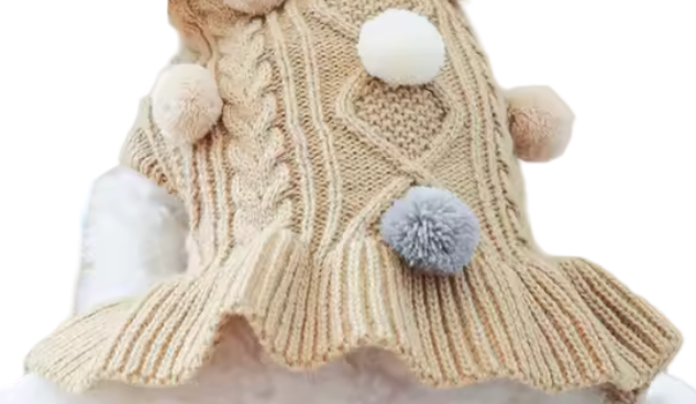 Pom Pom Peplum Dog Knit Jumper - Camel