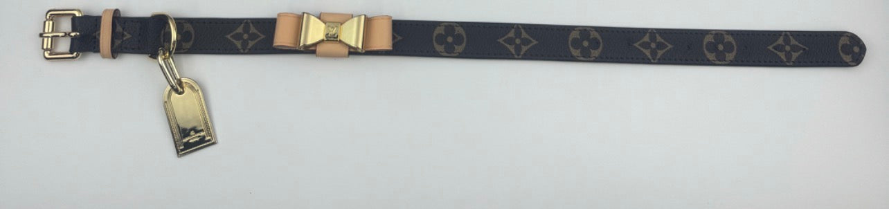 Luxury Monogram Bow Dog Collar - Brown