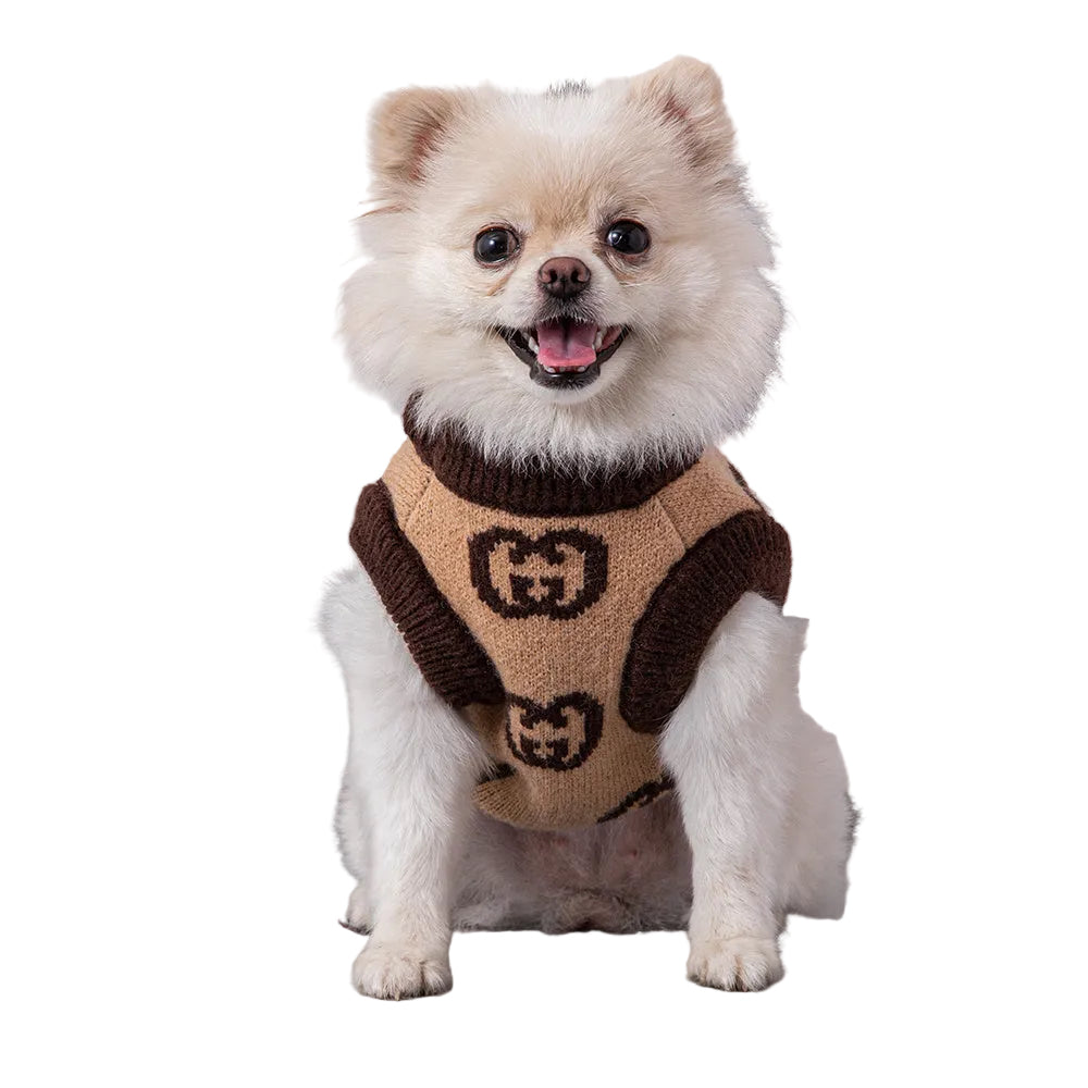 Designer Printed Dog Jumper - Tan/Brown