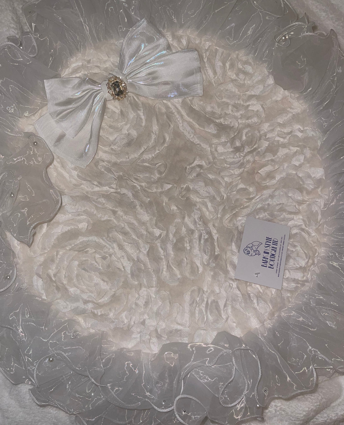 Rose Bud Bow Floral Dog Wedding Seat Cushion - White