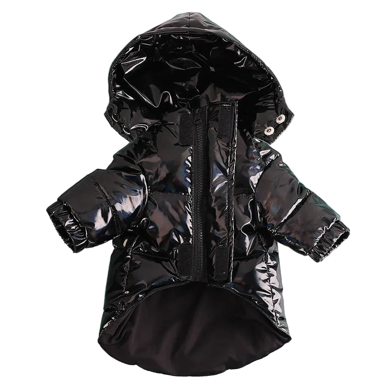 Padded Down Latex Look Dog Jacket Coat - Black