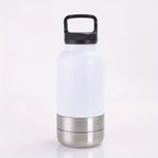 3-in-1 Metal Pet Water Bottle with Detachable Bowl - White/Silver