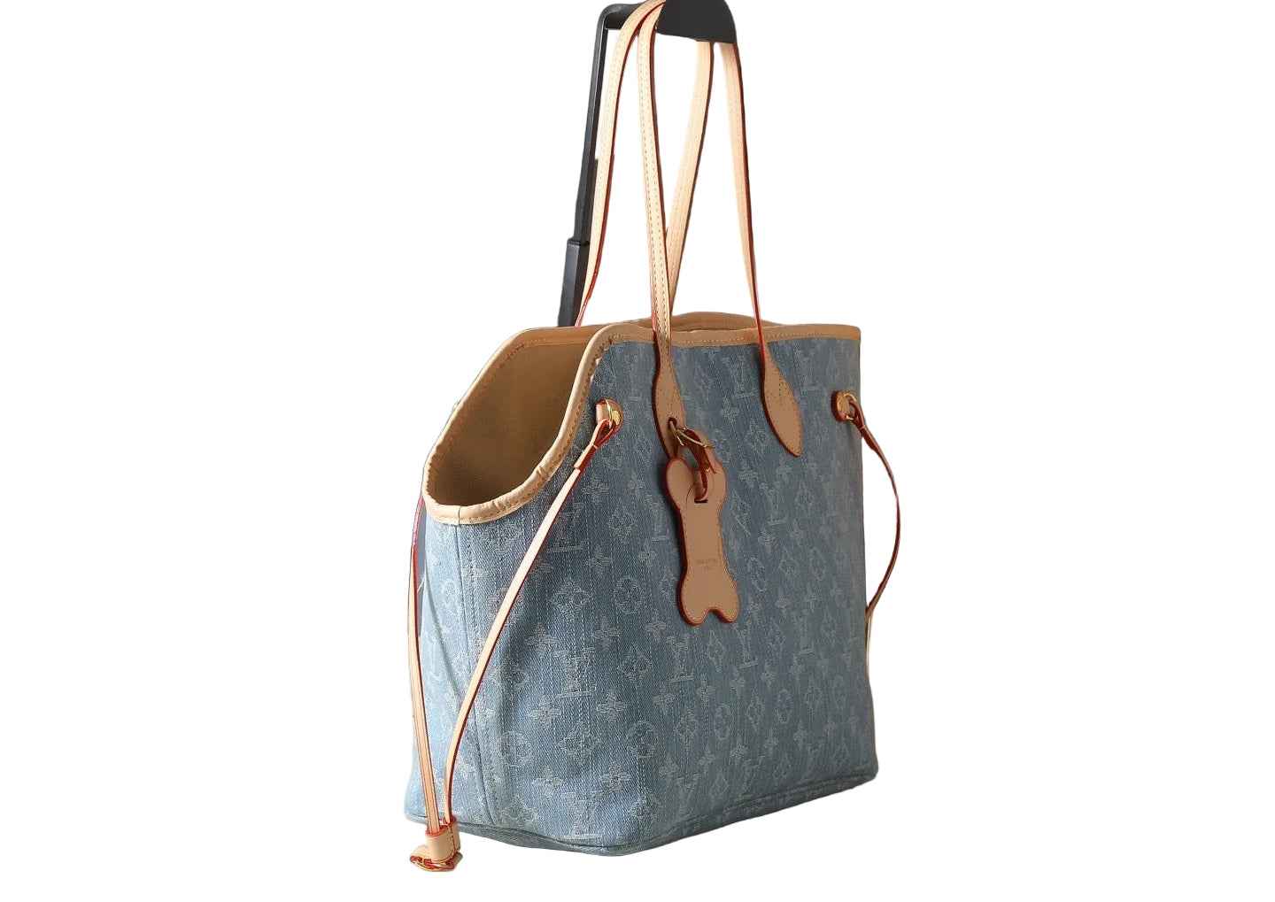 Woof Luxury Bone Pet Carrier Tote Bag - Light Blue Denim
