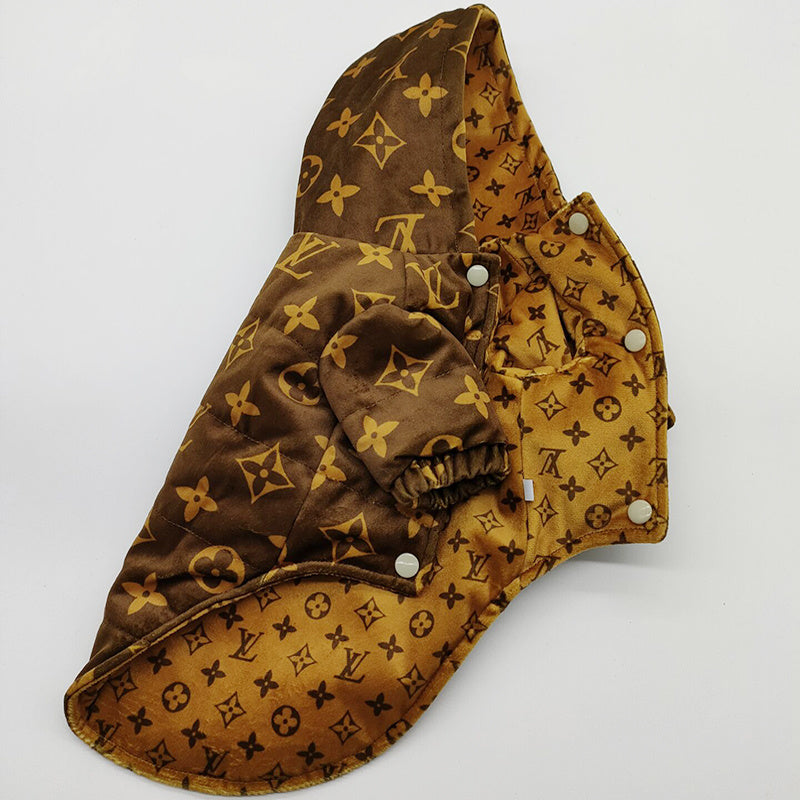 Reversible Luxe Floral Designer Dog Coat - Brown/Tan