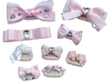 Dog Rhinestone Gem Hair Bow Clip Set - Pink
