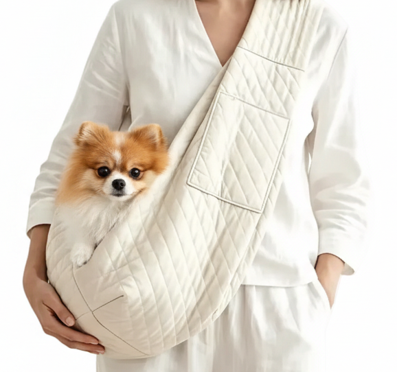 Quilted Dog Puppy Carrier Sling - Milk
