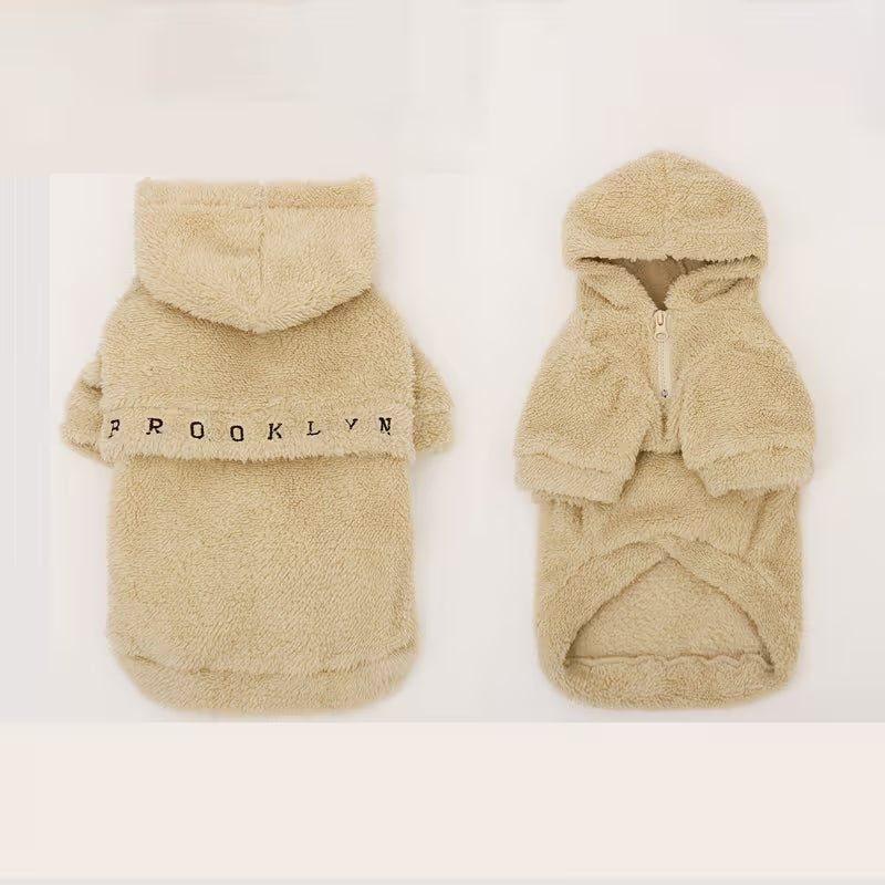 Winter Warm Pet Dog Brooklyn Zip-up Hoodie - Cream