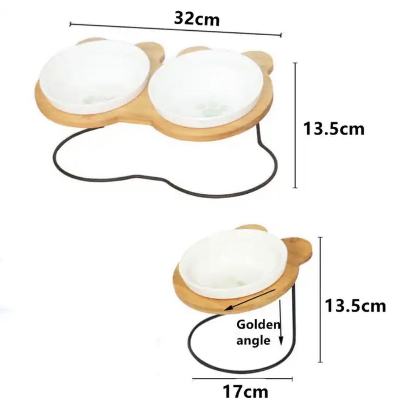 Pet Bamboo Frame Ceramic Feeding and Drinking Bowl - Green