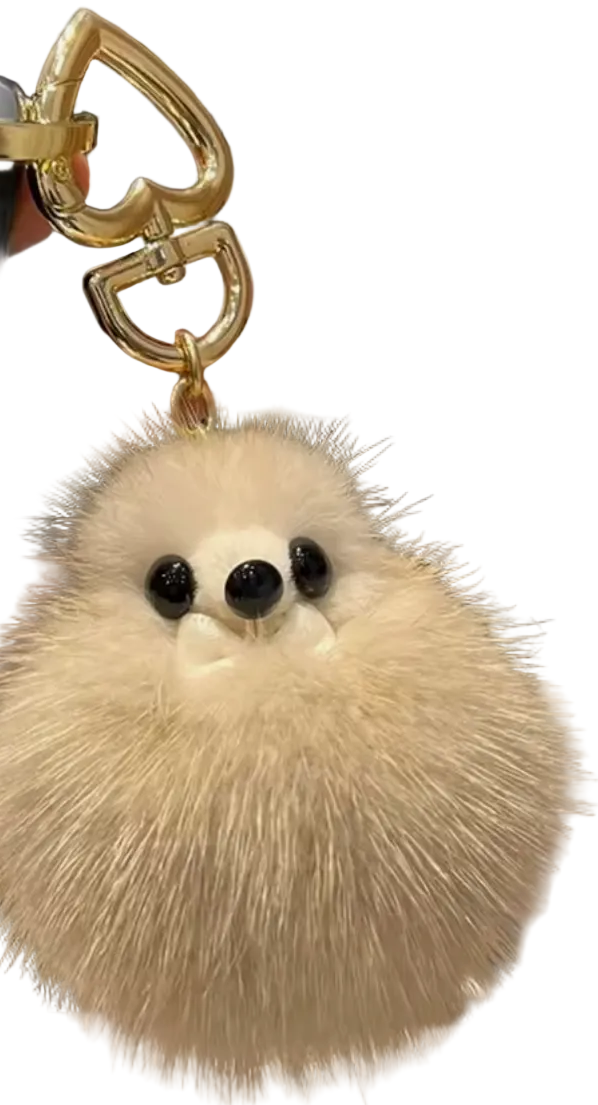 Vintage Pom Pom Fur Keyring Bag Charm - Cream