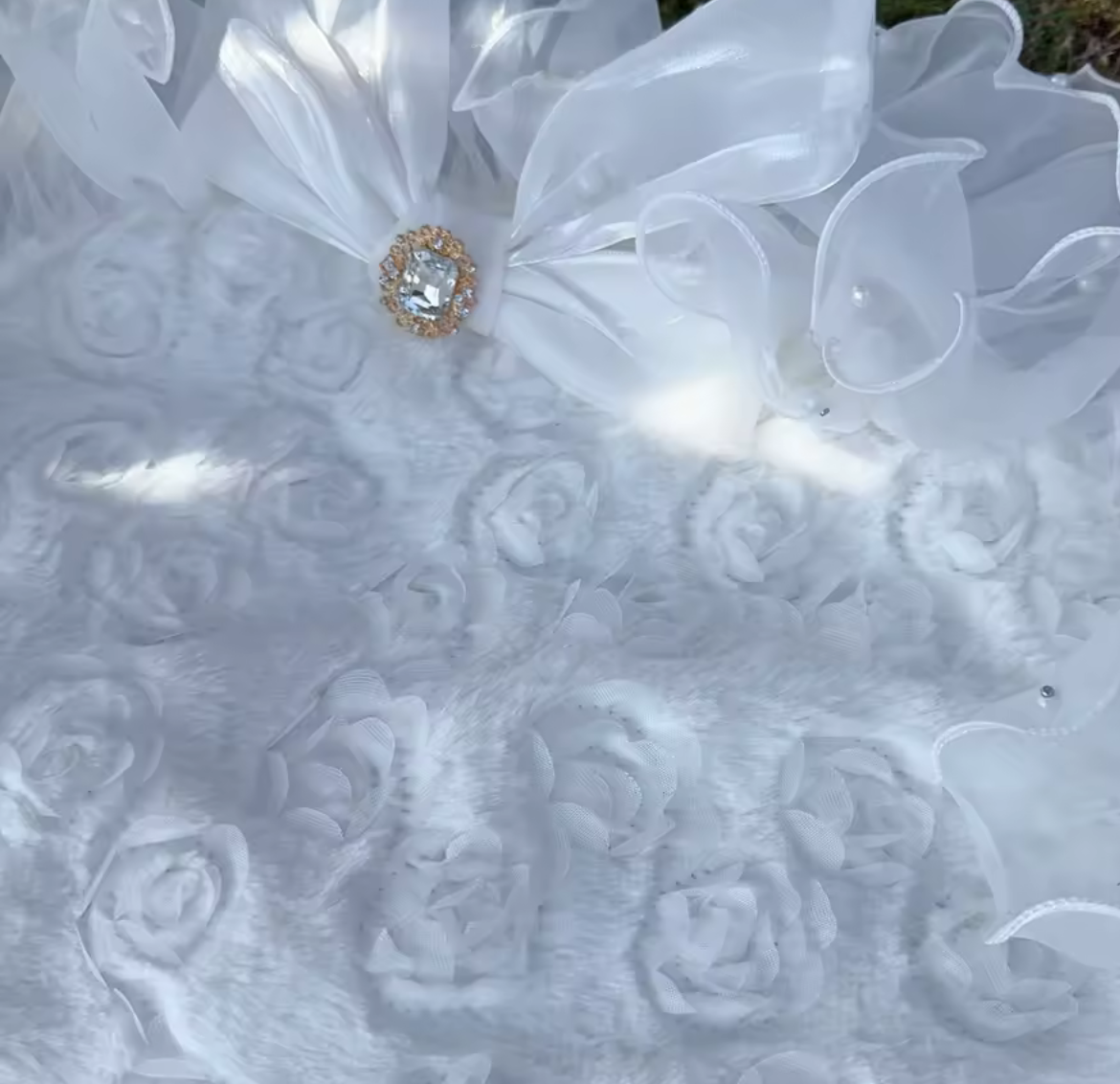 Rose Bud Floral Dog Wedding Seat Cushion - White