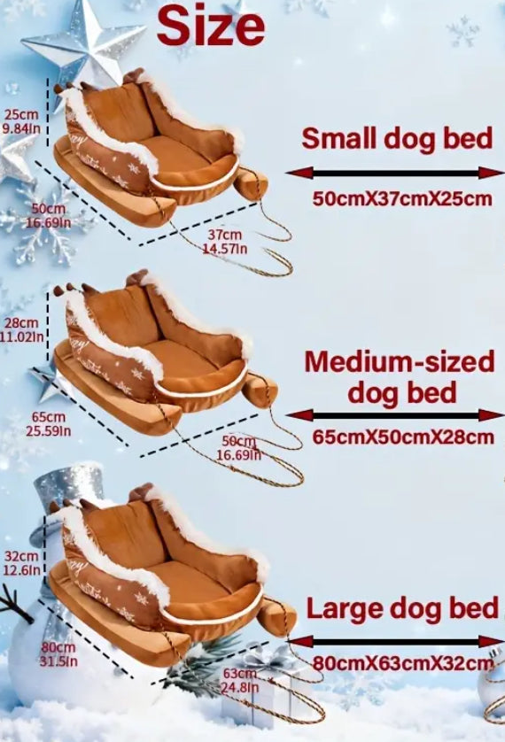 Christmas Sleigh Dog Bed - Tan