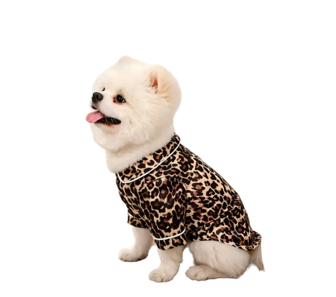 Leopard Printed Dog Pyjama Shirt - Brown