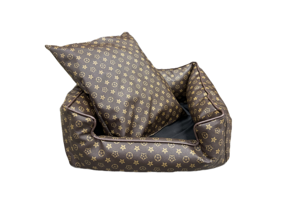 Luxury Faux Leather Dog Bed - Brown
