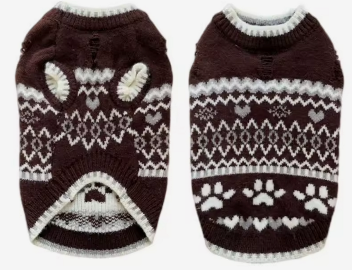 Nordic Style Dog Knit Jumper and Hat - Brown