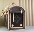Genuine Leather Trim Designer Dog Carrier - Brown