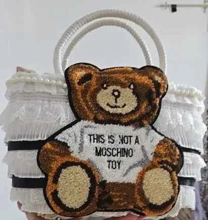 Teddy Bear Sequin Pet Wicker Carrier