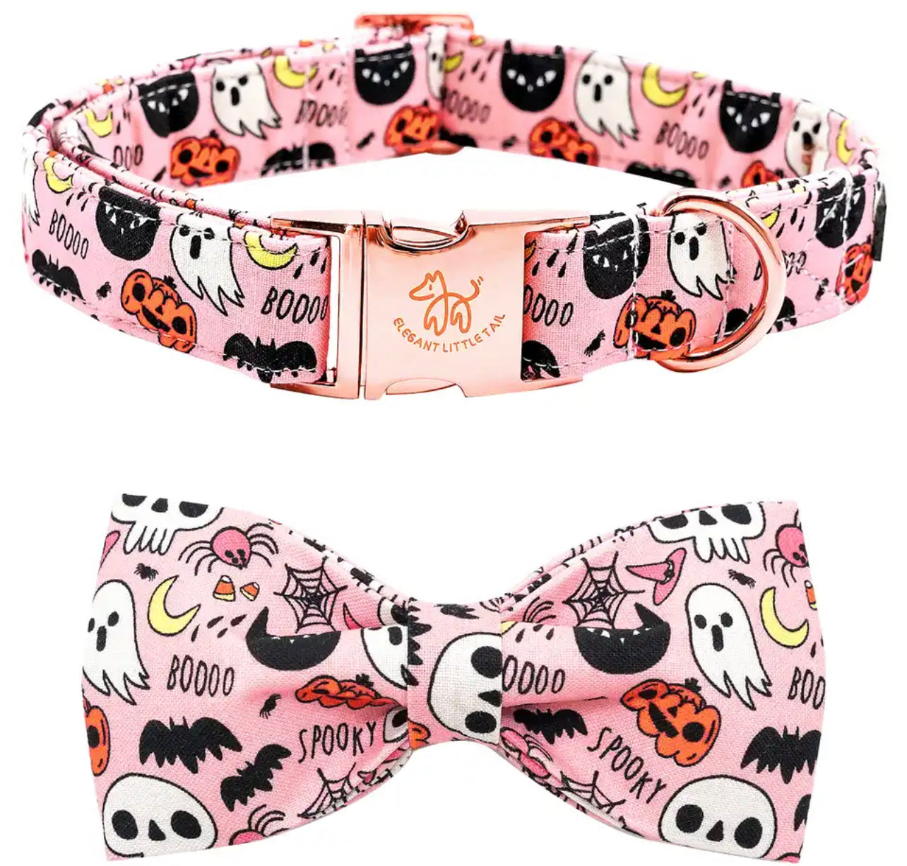 Spooky Halloween Dog Collar Bow Set - Pink