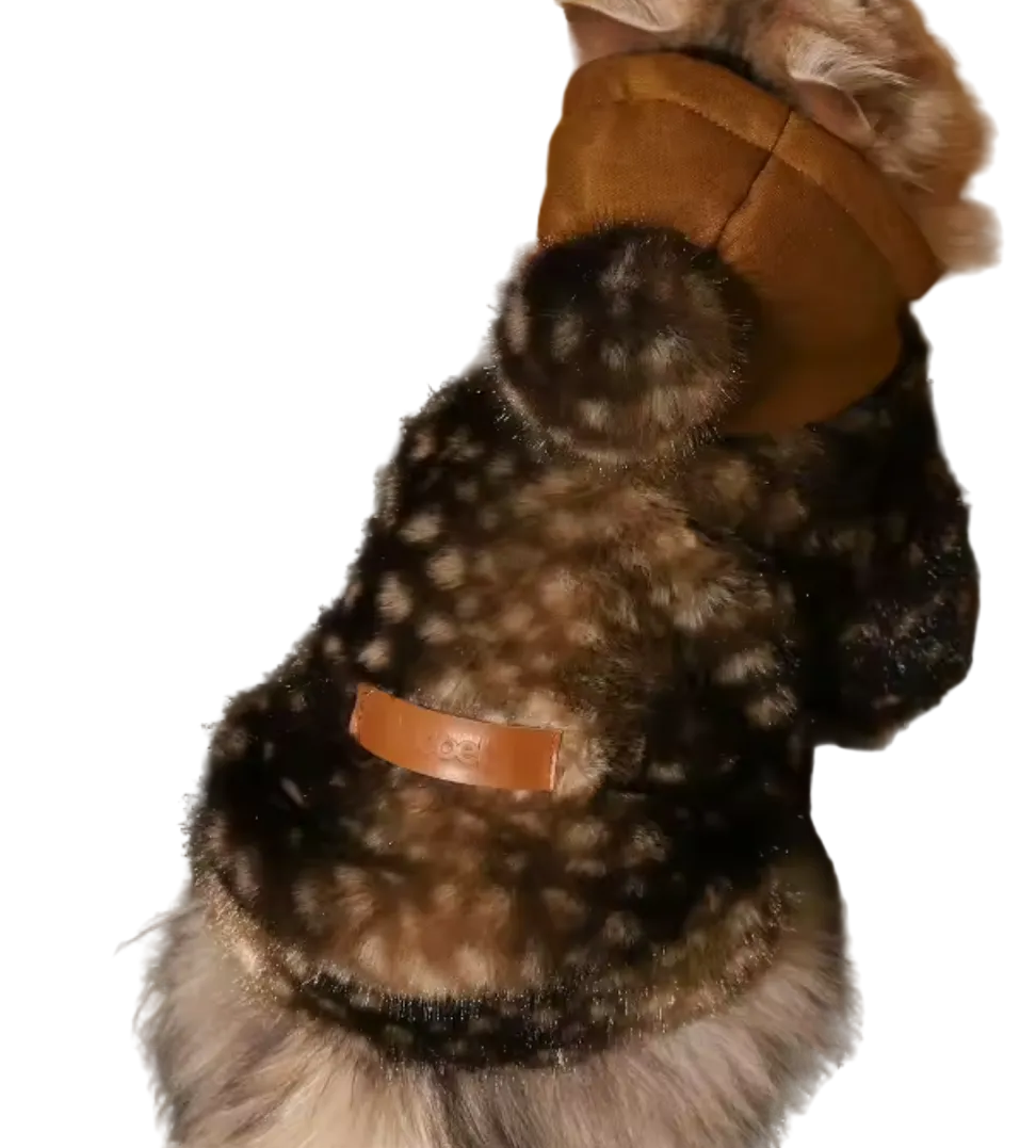 Faux Mink Deer Fawn Animal Print Dog Jacket - Brown
