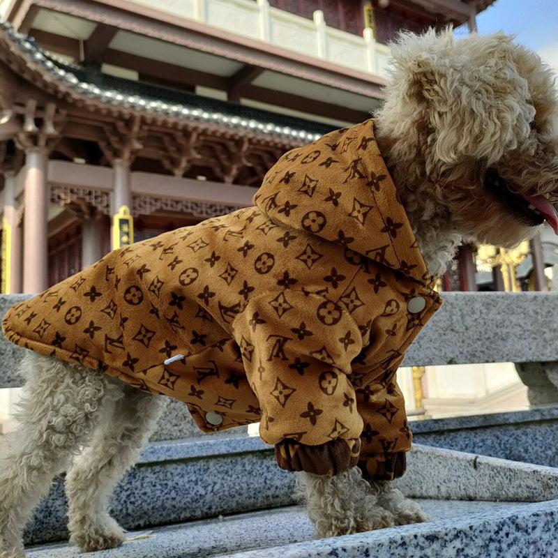 Reversible Luxe Floral Designer Dog Coat - Brown/Tan