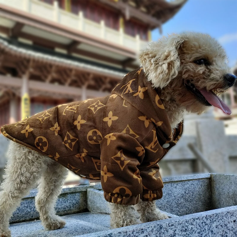 Reversible Luxe Floral Designer Dog Coat - Brown/Tan