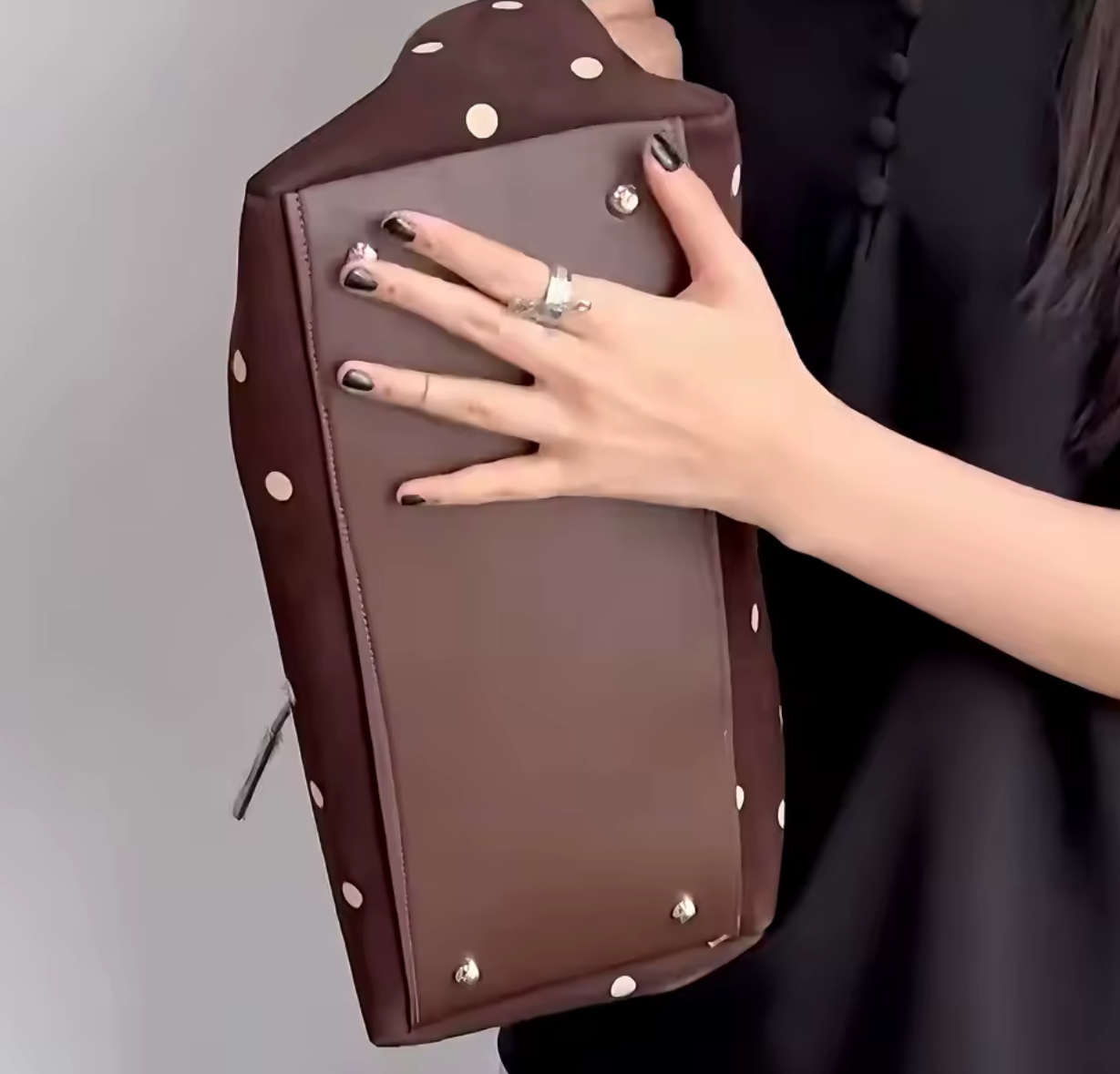 The Suede Firkin Tote Bag - Chocolate Polka Dot
