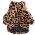 Faux Fur Leopard Print Dog Jacket with Zip Fastening