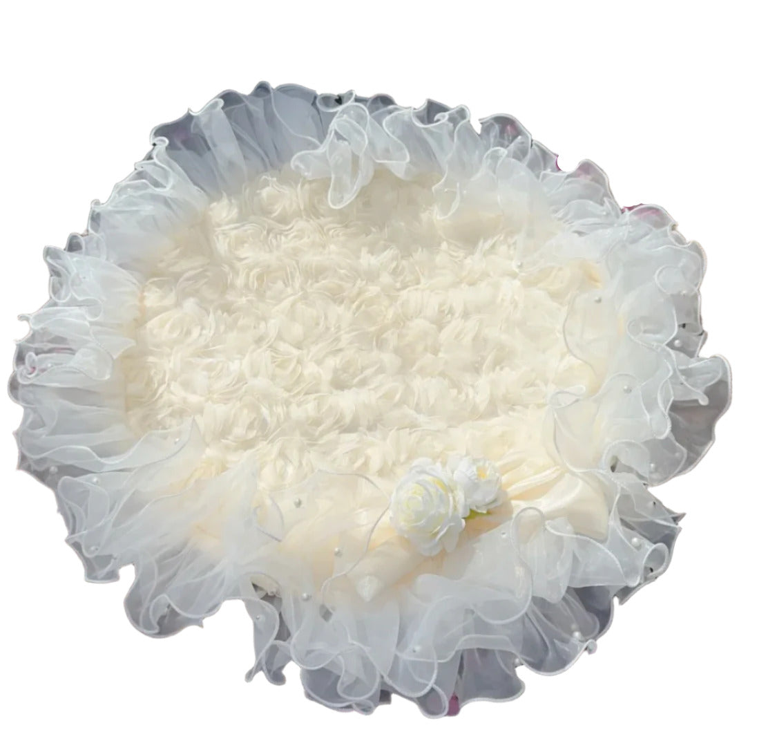 Rose Bud Floral Dog Wedding Seat Cushion - White