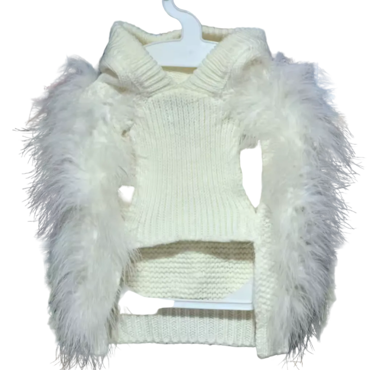 Feather Dog Jumper with Hood - White/Cream