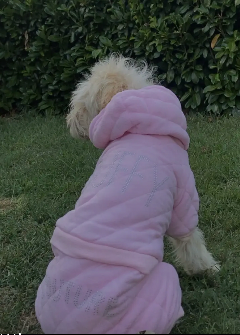 Poochi Couture Dog Quilted Embellishment Tracksuit All-In-One - Pink
