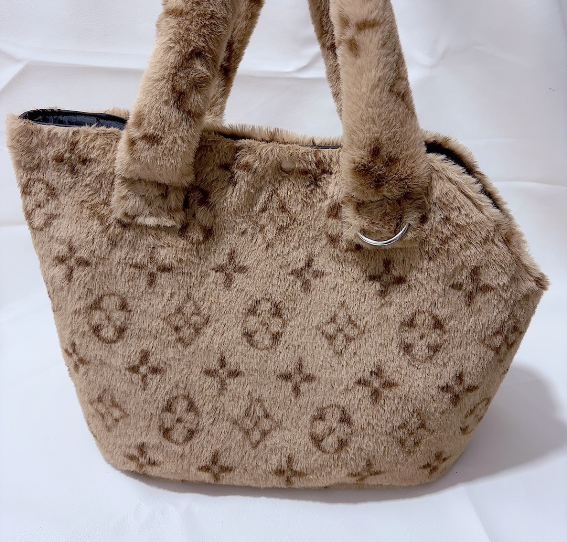 Faux Fur Pet Dog Carrier Handbag - Brown