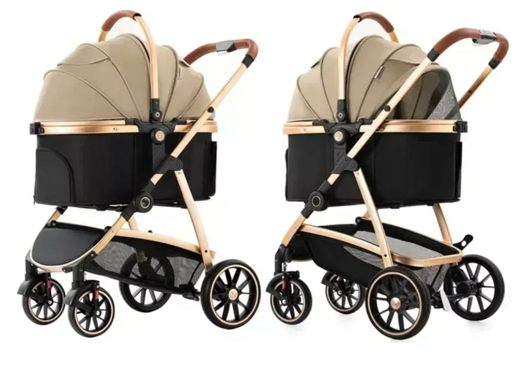 3 in 1 Dog Pram - Gold Champagne