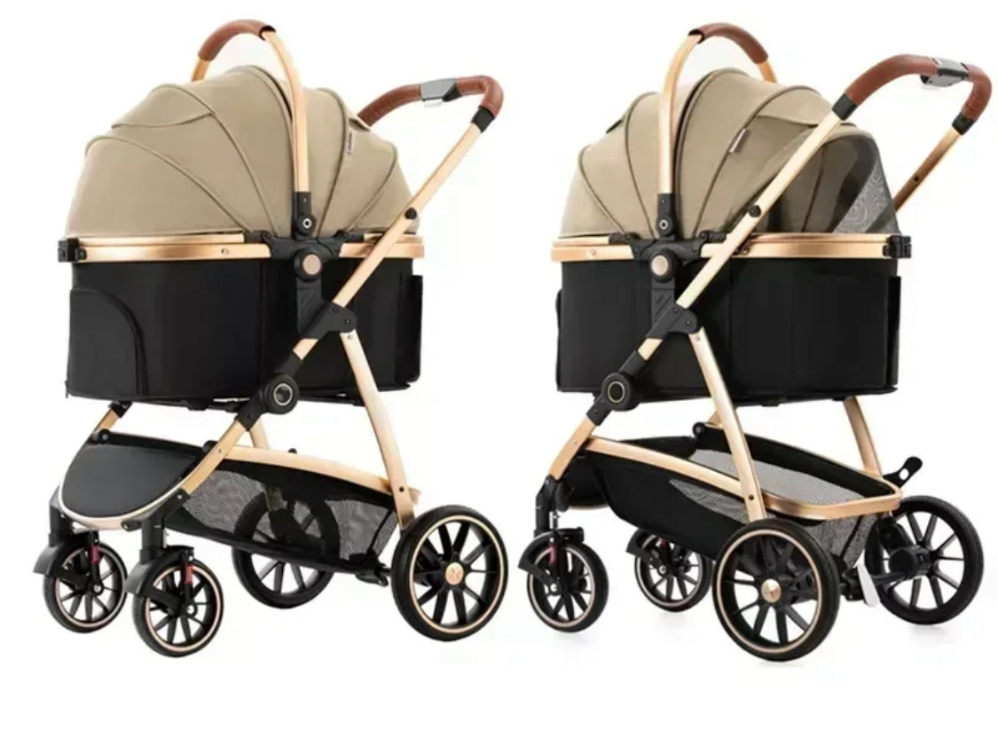 3 in 1 Dog Pram - Gold Champagne
