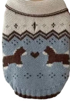 Equestrian Pony Dog Cable Knit Jumper - Light Blue/Brown