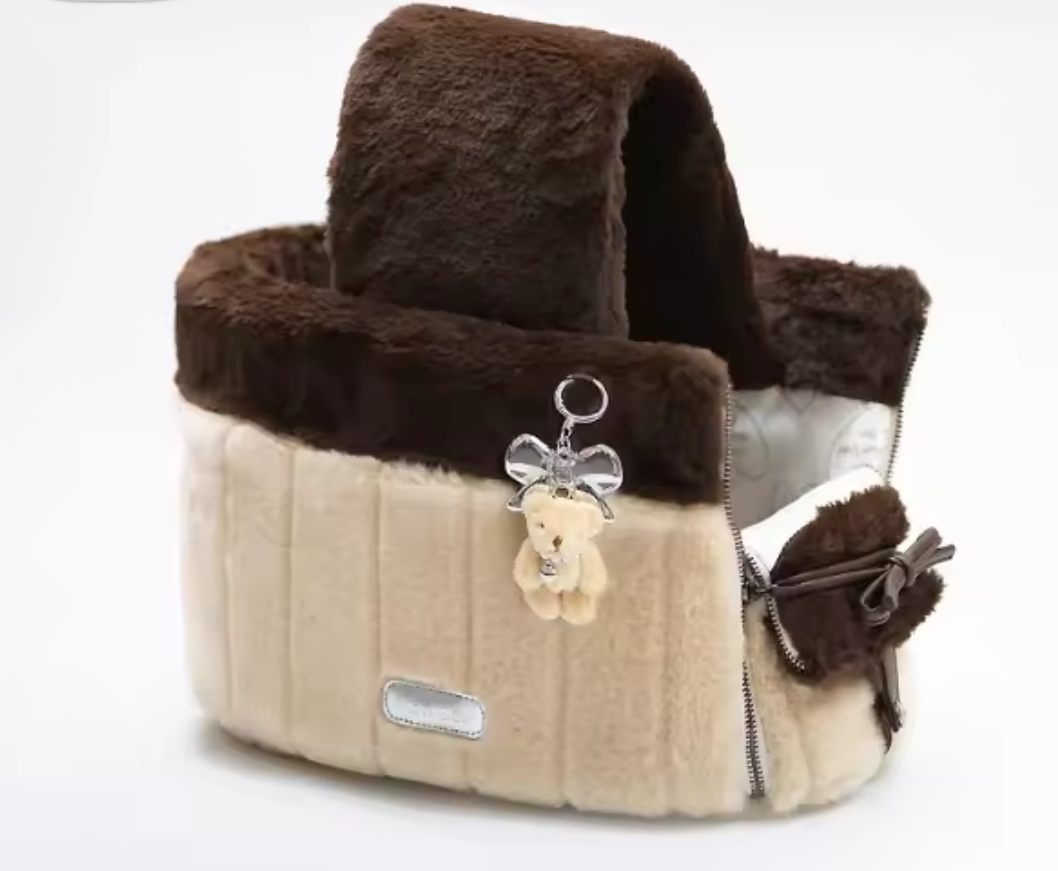 Faux Fur Dog Handbag Carrier - Chocolate Brown