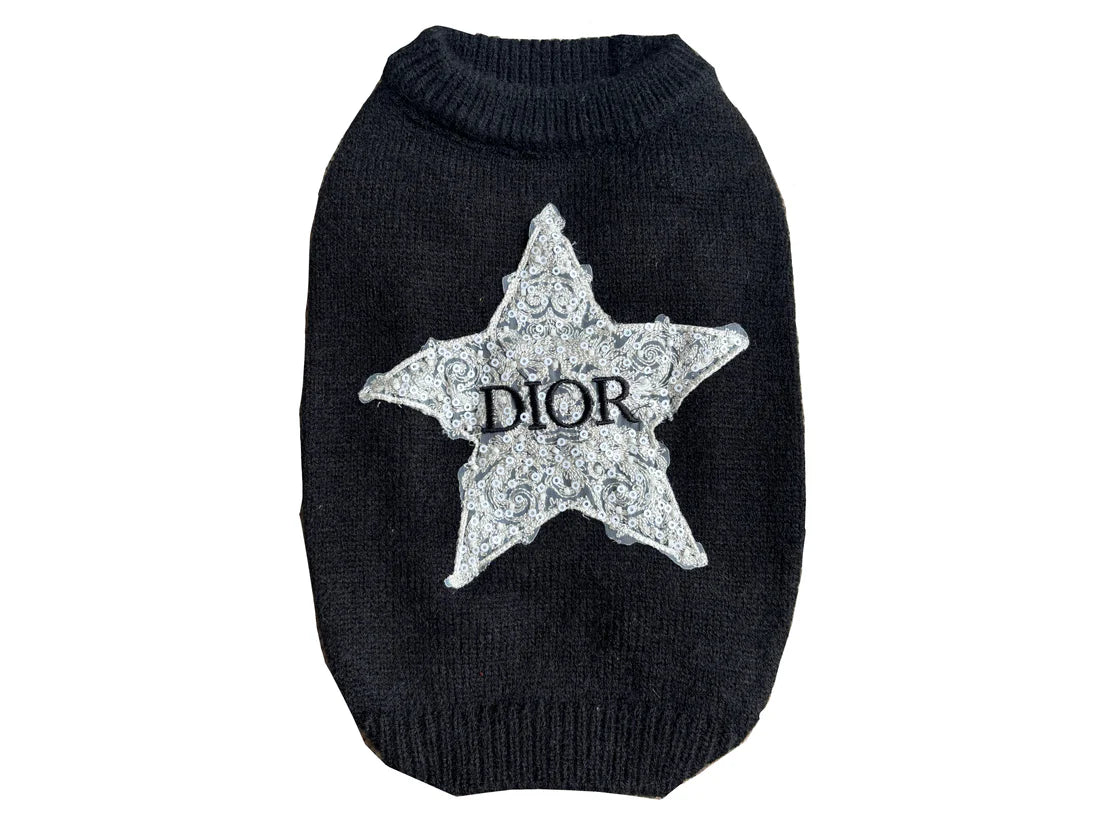 Sparkle Star Dog Jumper - Black