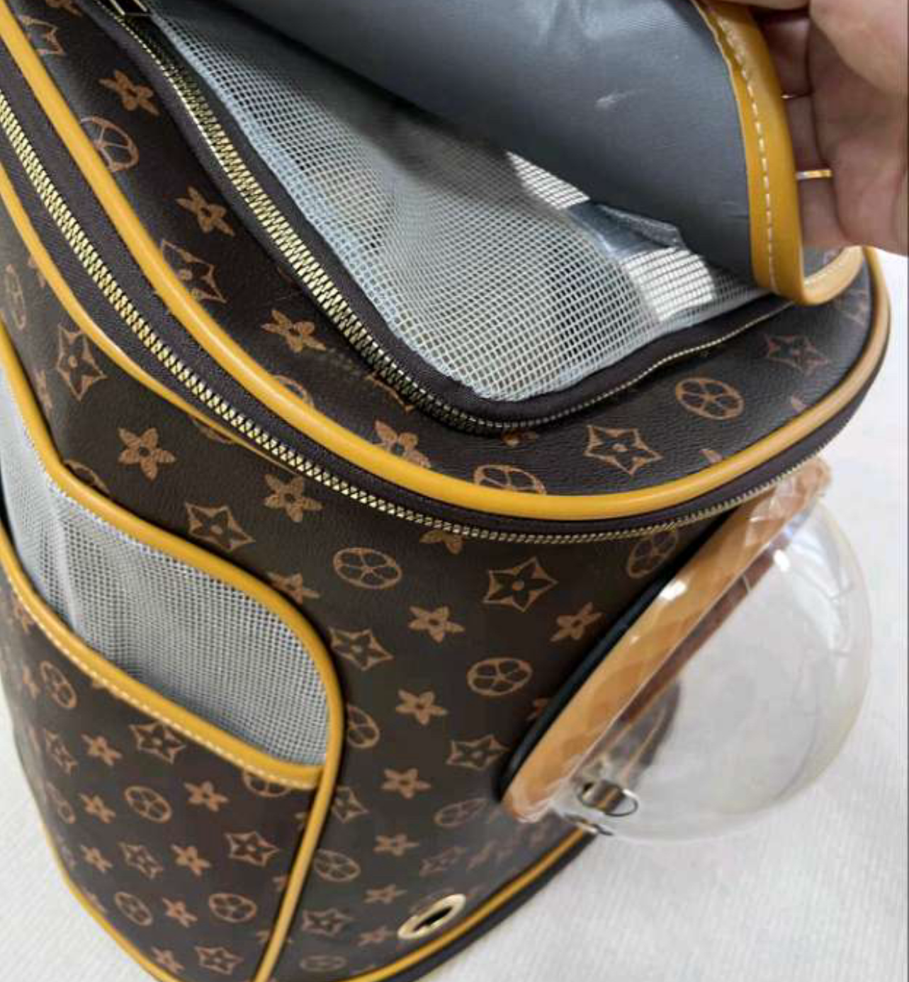 Luxury Designer Pet Dog Backpack Carrier with Window - Brown