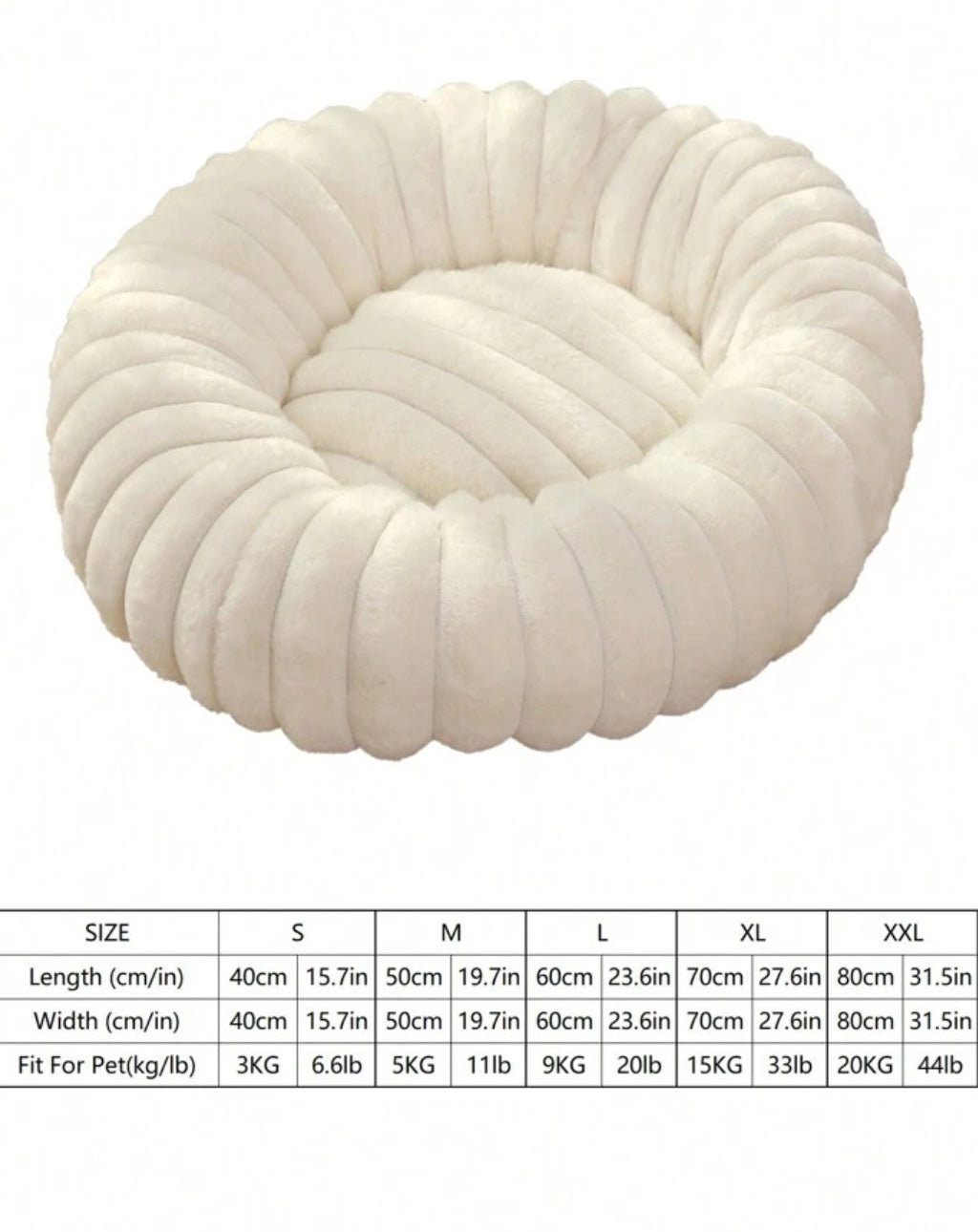 Rabbit Faux Fur Soft Plush Circle Dog Bed - Off White
