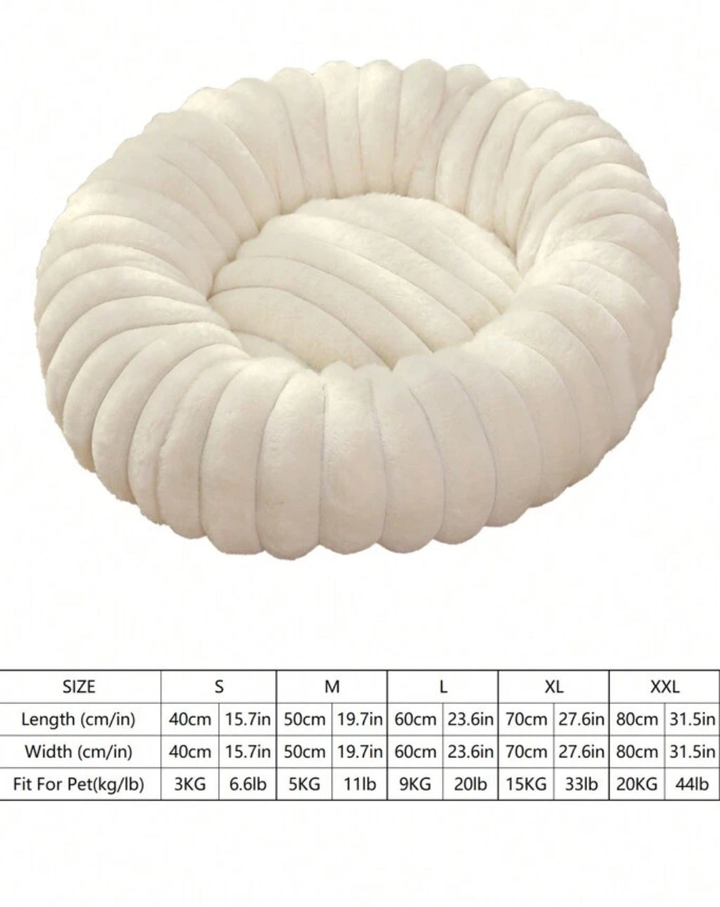 Rabbit Faux Fur Soft Plush Circle Dog Bed - Off White