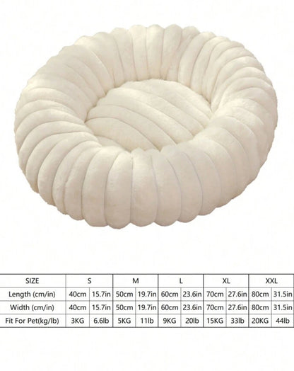 Rabbit Faux Fur Soft Plush Circle Dog Bed - Off White