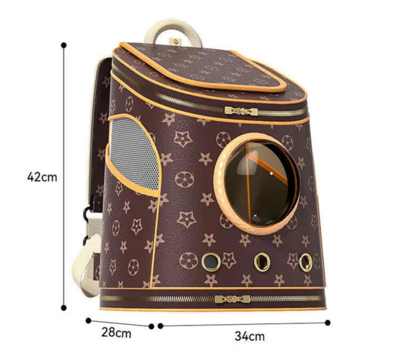 Luxury Designer Pet Dog Backpack Carrier with Window - Brown
