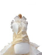 Elegant dog rosette wedding dress featuring lace and pearl details for stylish pets in special occasions.