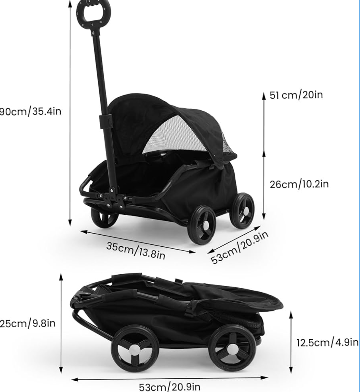 Dog Sun Stroller Pull-a-long Trolley - Black