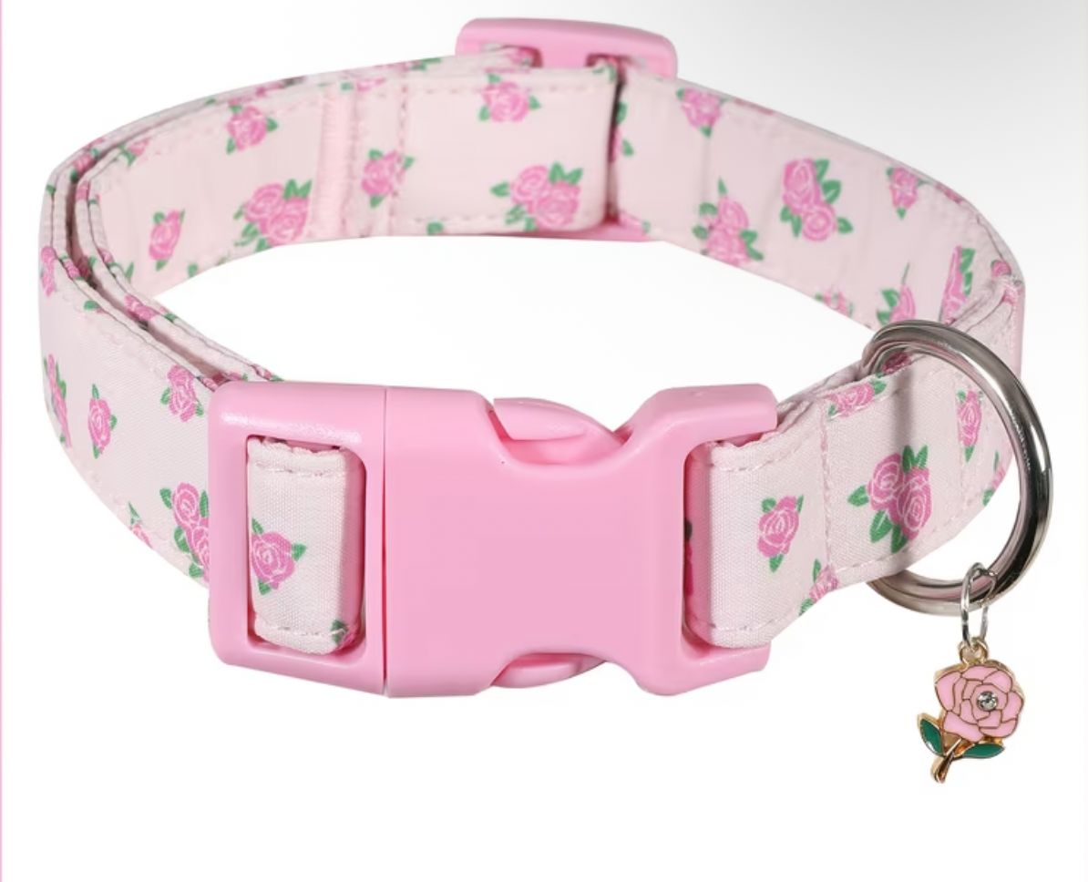 Vintage Rose Dog Collar - Pink