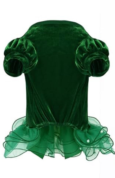 Faux Velvet Dog Tutu Pearl Christmas Party Dress - Emerald Green
