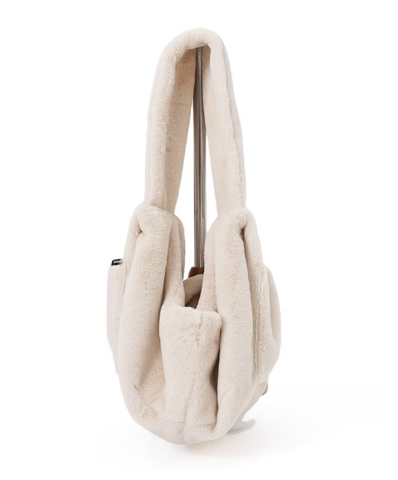 Faux Fur Pet Dog Sling Carrier - Cream