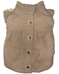 Camellia Dog Ruffle Flared Sleeve Woollen Feel Jacket with Gold Buttons - Creme Beige